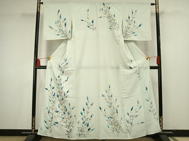 平和屋着物▽訪問着 単衣 紬地 手描き 草花文 正絹 逸品 AAAU7997fy