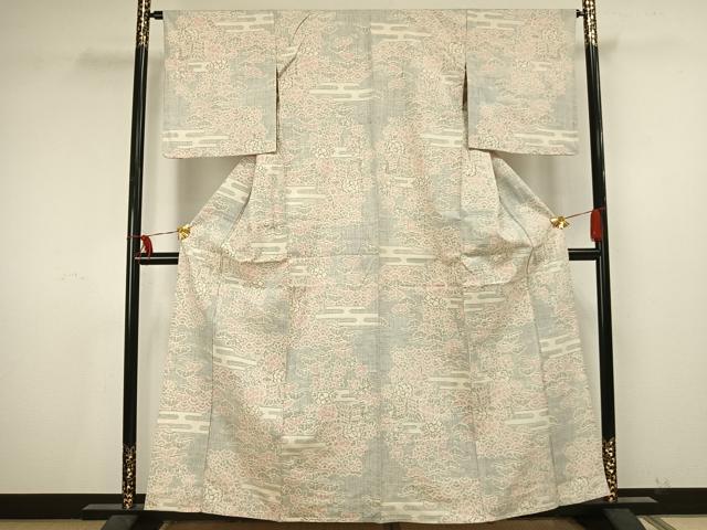 平和屋着物▽本場結城紬 重要無形文化財 単衣 100亀甲 草花文 正絹 逸品 AAAU8000fy