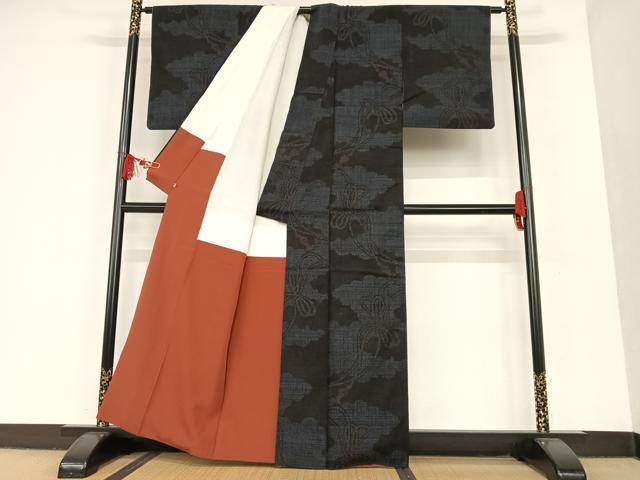 平和屋着物●結城紬 80亀甲 雲重ね菱文 阪急百貨店扱い 正絹 逸品 AAAU8021zg