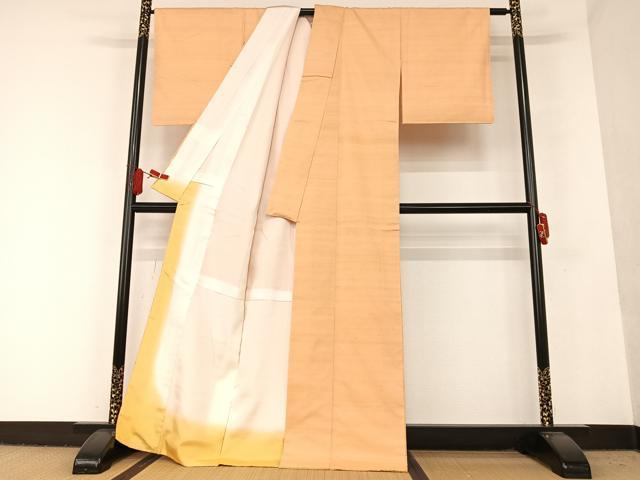 平和屋着物●上質な紬 色無地 小麦色 正絹 逸品 AAAU8074zg