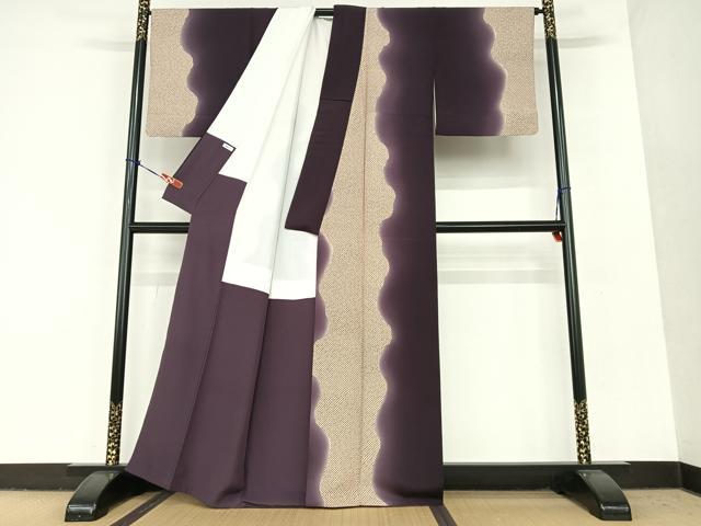 平和屋着物●上質な小紋 鹿の子よろけ縞 暈し染め 正絹 逸品 AAAU8078zg