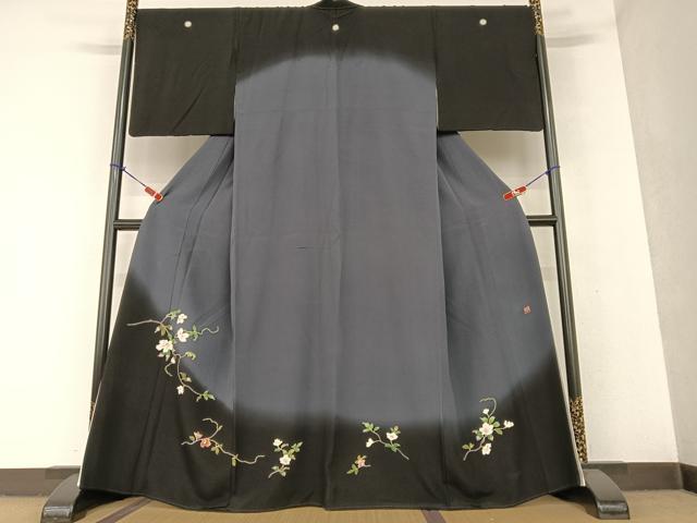 ［3126］訪問着 美品 友禅 作家物 落款有 枝花 正絹 着物 袷 ぼかし 平和屋着物○訪問着 友禅 作家物 枝花文 暈し染め 正絹
