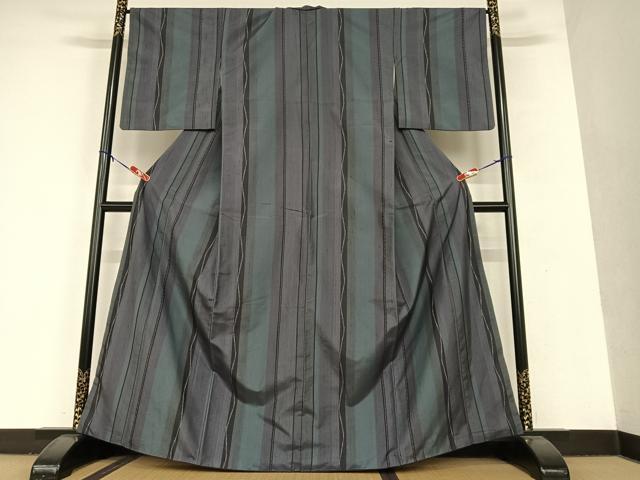 平和屋着物●上質な紬 変わり縞 正絹 逸品 AAAU8112zg