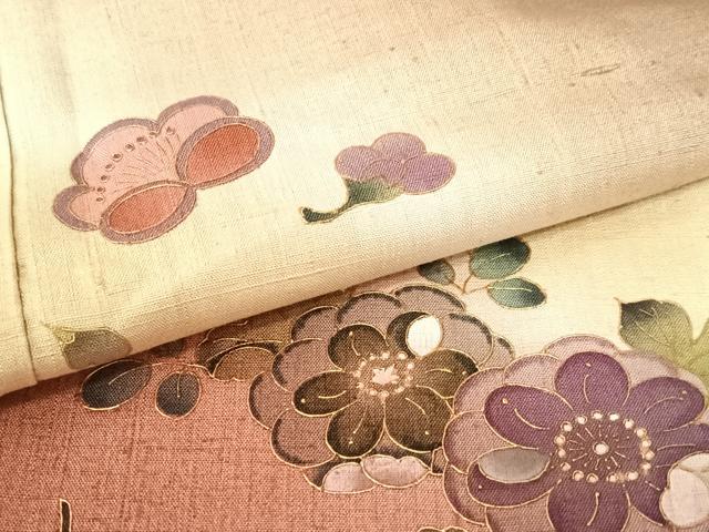 平和屋着物●訪問着 作家物 紬地 舞花文 暈し染め 金彩 正絹 逸品 AAAU8123zg