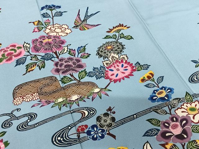 平和屋着物●本場琉球紅型 訪問着 流水花鳥文 正絹 逸品 AAAU8131zg