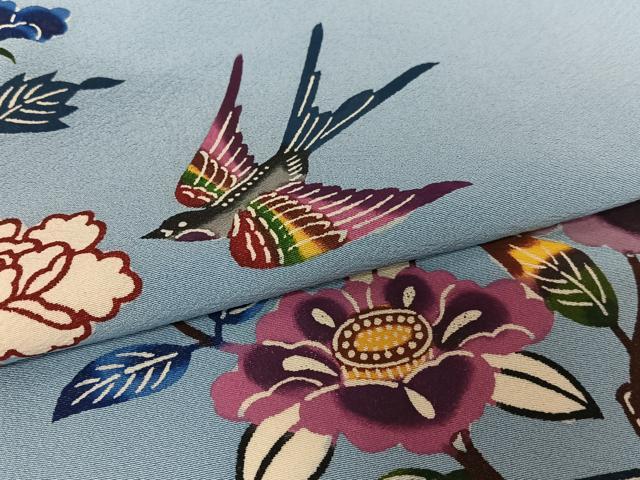 平和屋着物●本場琉球紅型 訪問着 流水花鳥文 正絹 逸品 AAAU8131zg