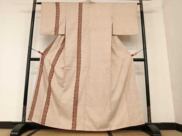 平和屋着物●訪問着 紬地 手描き 更紗花間道 正絹 逸品 AAAU8174zg