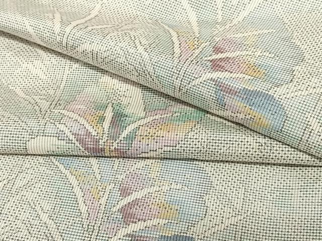 平和屋着物●本場大島紬 白大島 9マルキ 草花文 正絹 逸品 AAAU8244zg