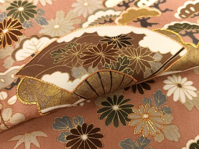 平和屋着物●訪問着 駒刺繍 松竹梅舞扇文 金彩 うそつき襦袢 正絹 逸品 AAAU8285zg