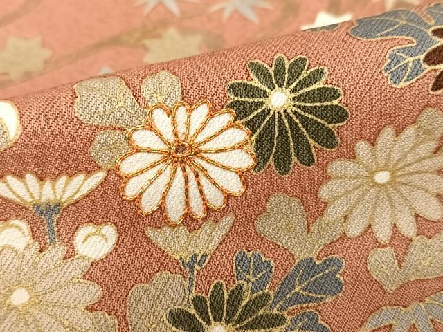 平和屋着物●訪問着 駒刺繍 松竹梅舞扇文 金彩 うそつき襦袢 正絹 逸品 AAAU8285zg