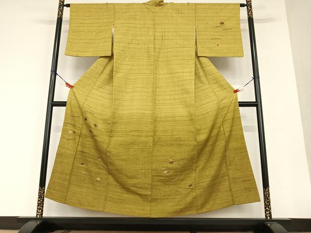 平和屋着物●訪問着 紬地 総刺繍 吹き寄せ文 正絹 逸品 AAAU8311zg