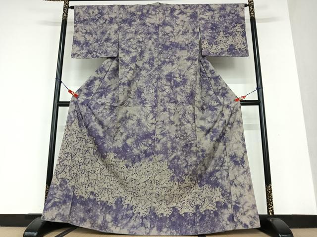 平和屋着物□極上 夏物 小紋 紬地 絞り染め 輪重ね 黒地 逸品