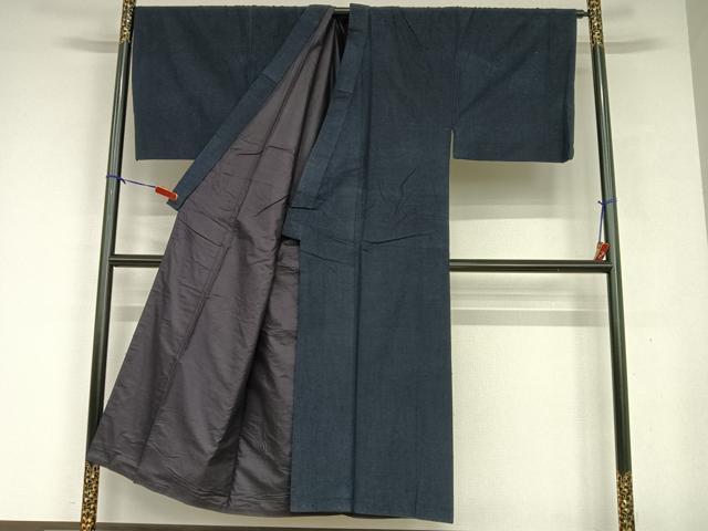 平和屋着物●男性 結城紬 色無地 鉄紺色 証紙付き 正絹 逸品 AAAU8412zg