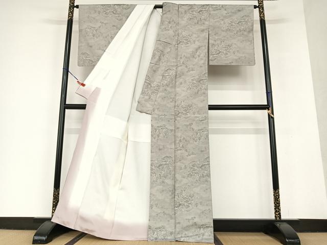 平和屋着物●本場大島紬 白大島 9マルキ 風景草花文 正絹 逸品 AAAU8426zg