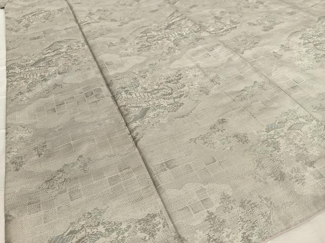 平和屋着物●本場大島紬 白大島 9マルキ 風景草花文 正絹 逸品 AAAU8426zg