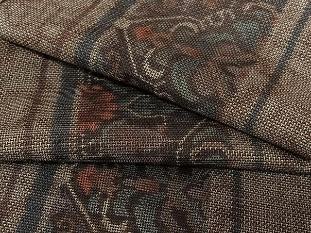 平和屋着物●本場大島紬 泥染め 9マルキ 草花間道 正絹 逸品 AAAU8435zg