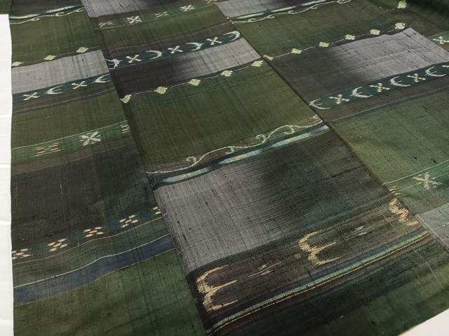 平和屋着物●上質な紬 横段花鳥文 正絹 逸品 AAAU8437zg