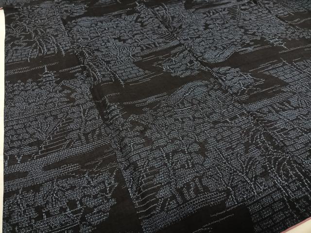 平和屋着物●結城紬 100亀甲 風景草花文 正絹 逸品 AAAU8438zg