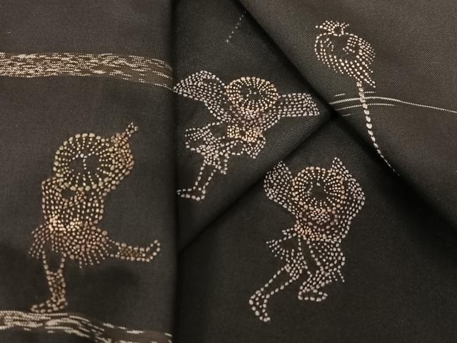 平和屋着物●本場大島紬 訪問着 刺繍 刺し子 人物風景文 正絹 逸品 AAAU8453zg