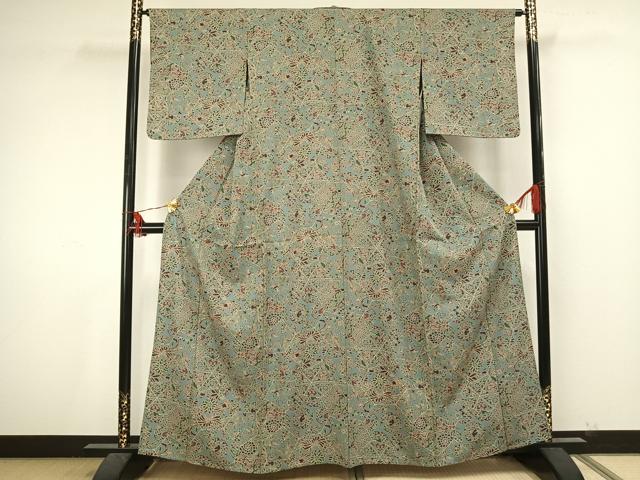 平和屋着物▽上質な小紋 単衣 切嵌花文 正絹 逸品 AAAU8482fy