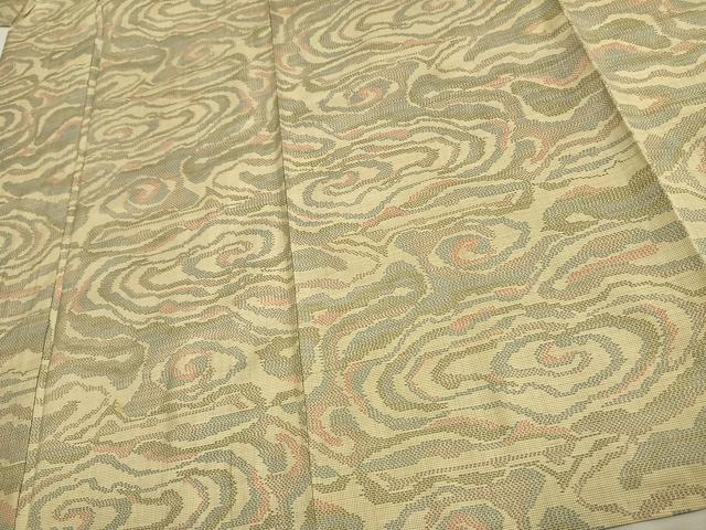 平和屋着物▽上質な紬 単衣 渦巻き文 正絹 逸品 AAAU8483fy