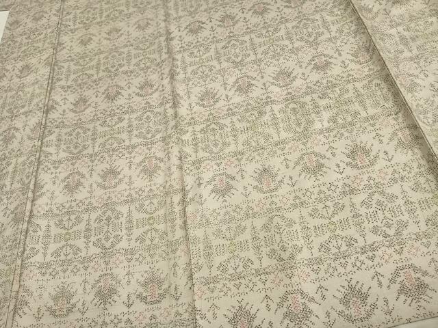 平和屋着物▽上質な紬 単衣 格子花文 正絹 逸品 AAAU8484fy