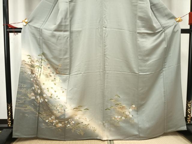 平和屋着物▽訪問着 単衣 風景草花文 金彩 正絹 逸品 AAAU8500fy