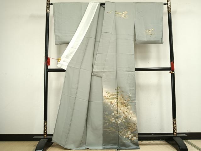 平和屋着物▽訪問着 単衣 風景草花文 金彩 正絹 逸品 AAAU8500fy