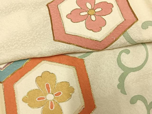 平和屋着物▽訪問着 単衣 駒刺繍 亀甲花文 金彩 正絹 逸品 未使用 AAAU8507fy