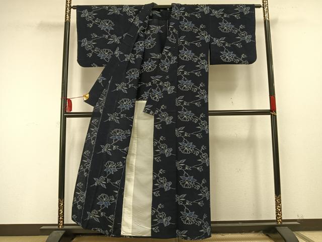 平和屋着物▽久留米絣 単衣 草花文 綿 逸品 AAAU8521fy