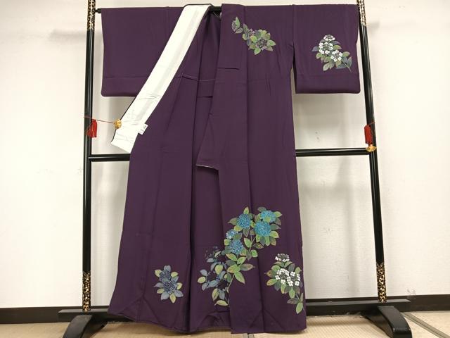 平和屋着物▽訪問着 単衣 作家物 雅峰 手描き 紫陽花 正絹 逸品 AAAU8522fy