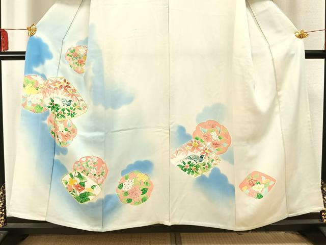 平和屋着物▽訪問着 単衣 花鳥文 金彩 正絹 逸品 AAAU8525fy