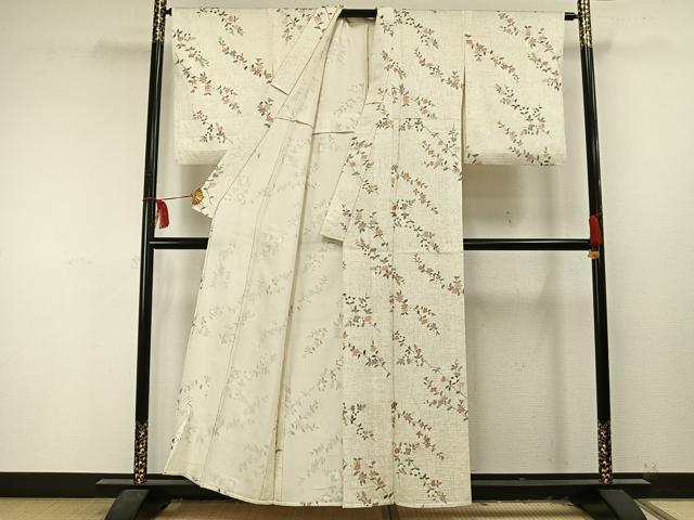 平和屋着物▽上質な小紋 単衣 草花文 正絹 逸品 AAAU8527fy
