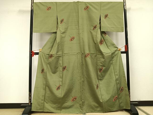 平和屋着物▽京の名門・菱屋六右ェ門 紬 単衣 番傘文 正絹 逸品 AAAU8530fy