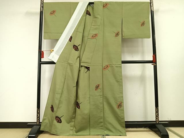 平和屋着物▽京の名門・菱屋六右ェ門 紬 単衣 番傘文 正絹 逸品 AAAU8530fy