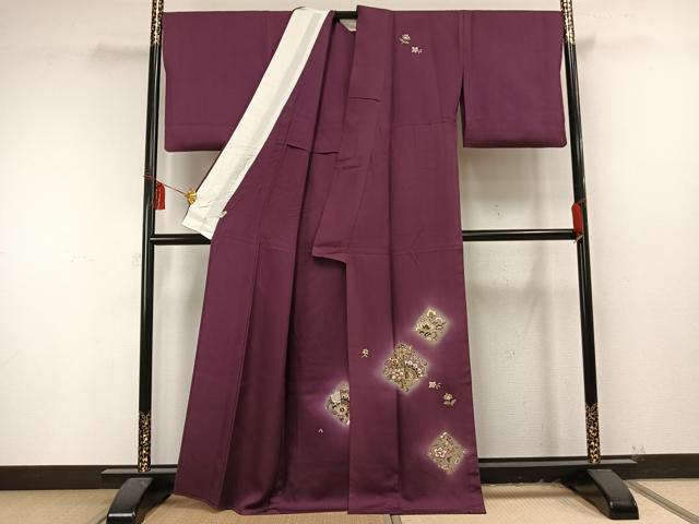 平和屋着物▽訪問着 単衣 刺繍 草花文 暈し染め 金糸 金彩 正絹 逸品 AAAU8531fy