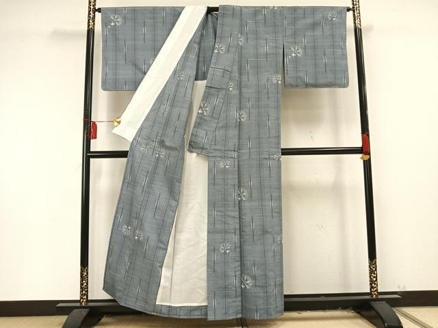 平和屋着物▽上質な紬 単衣 源氏車文 正絹 逸品 未使用 AAAU8533fy