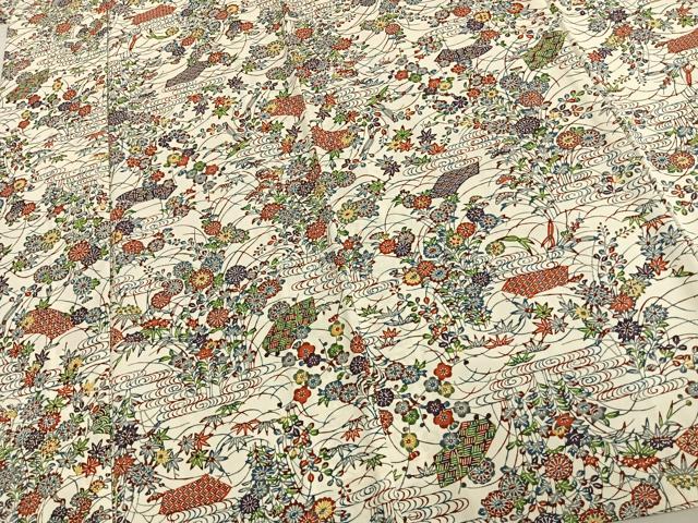 平和屋着物▽上質な小紋 単衣 型染め 草花文 正絹 逸品 AAAU8537fy