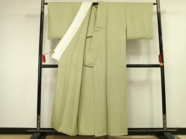 平和屋着物▽上質な色無地 単衣 若葉色 銀通し地 正絹 逸品 AAAU8553fy