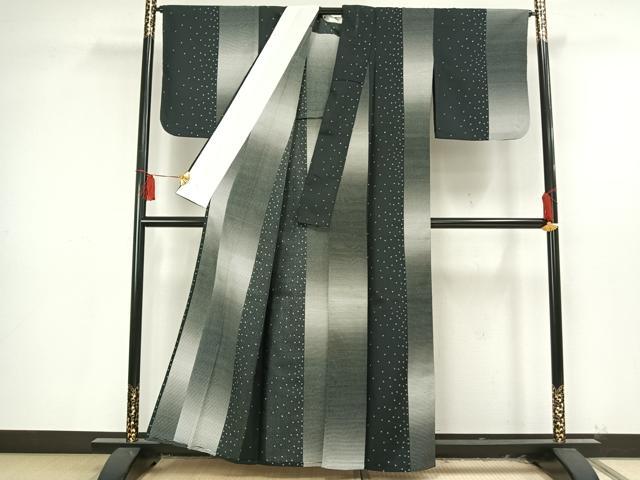 平和屋着物▽小紋 単衣 横縞 洗える着物 AAAU8556fy