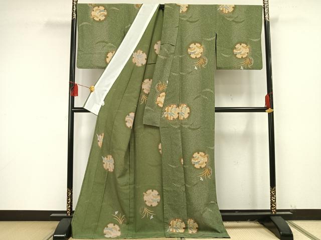 平和屋着物▽小紋 単衣 雪輪花文 ロング丈 洗える着物 AAAU8561fy