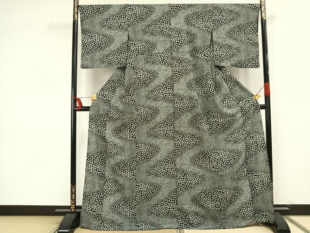 平和屋着物▽小紋 単衣 花尽くし 黒地 洗える着物 AAAU8565fy