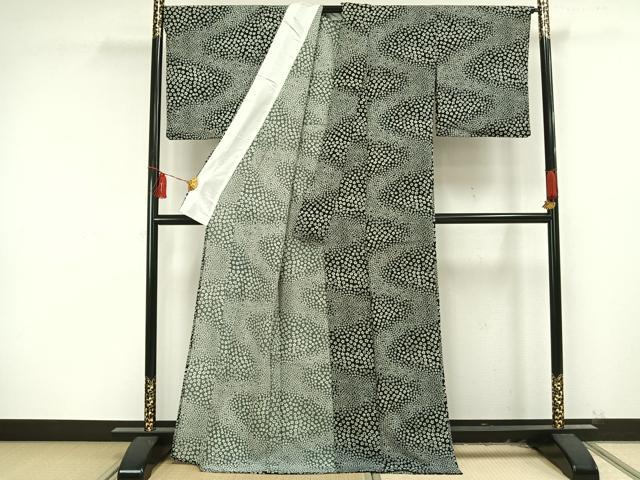 平和屋着物▽小紋 単衣 花尽くし 黒地 洗える着物 AAAU8565fy