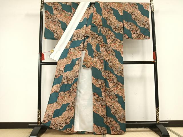 平和屋着物▽小紋 単衣 道長草花文 洗える着物 AAAU8568fy
