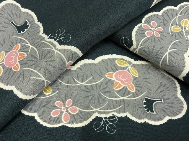 平和屋着物▽小紋 単衣 雲取り花文 洗える着物 AAAU8575fy