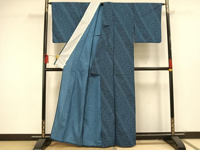 平和屋着物▽小紋 単衣 花蝶文 洗える着物 AAAU8577fy