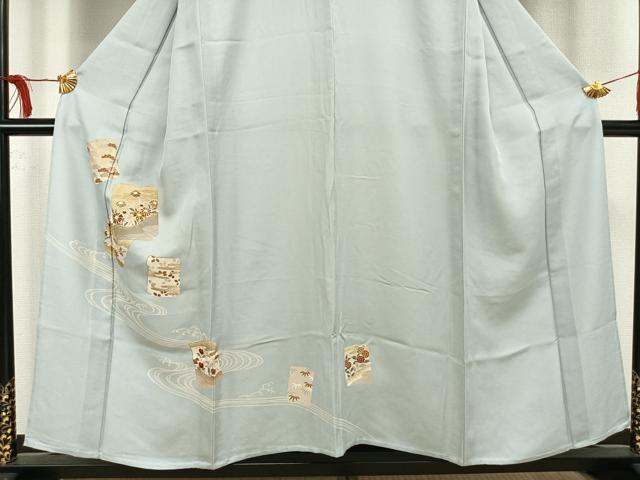 平和屋着物▽訪問着 単衣 駒刺繍 流水色紙草花文 金彩 正絹 逸品 未使用 AAAU8595fy