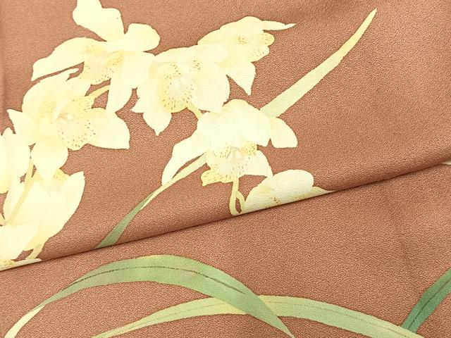 平和屋着物▽訪問着 単衣 手描き 草花文 正絹 逸品 AAAU8597fy