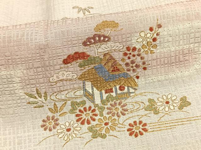 平和屋着物▽上質な小紋 単衣 絞り 風景草花文 正絹 逸品 AAAU8599fy