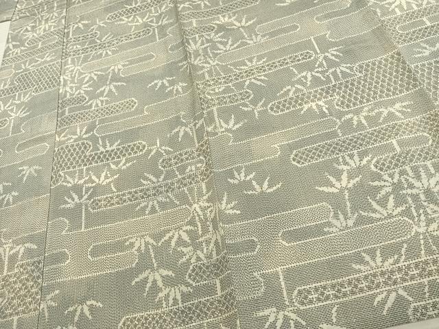 平和屋着物▽本場大島紬 薩摩結城 単衣 エ霞笹竹文 正絹 逸品 AAAU8602fy